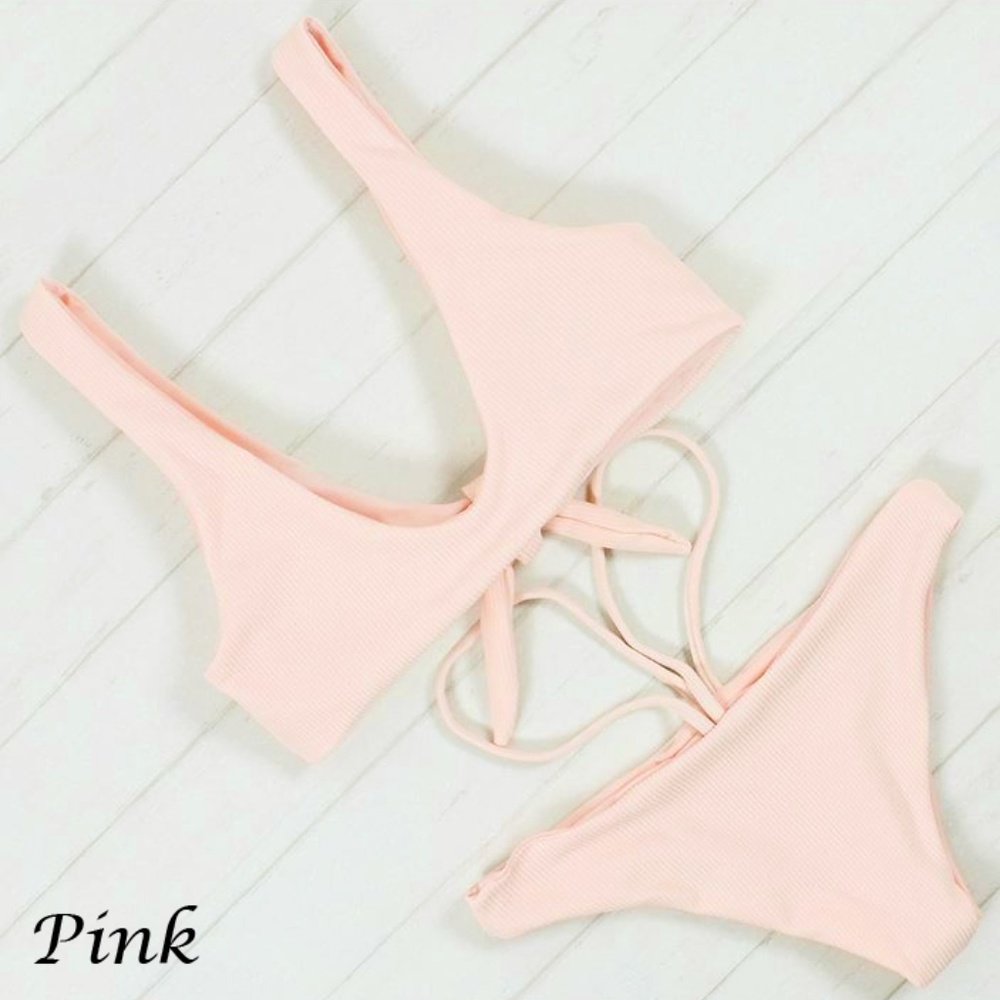 Restocked 🖤 Ribbed Knot Tie Bikini Set Pink or Tan - Picture 6 of 7